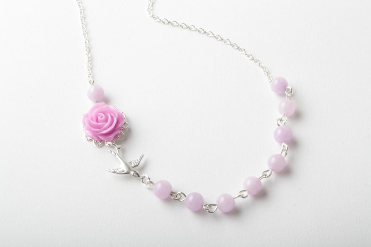 purple rose bird necklace delicate necklace purple purple rose bird necklace delicate necklace purple