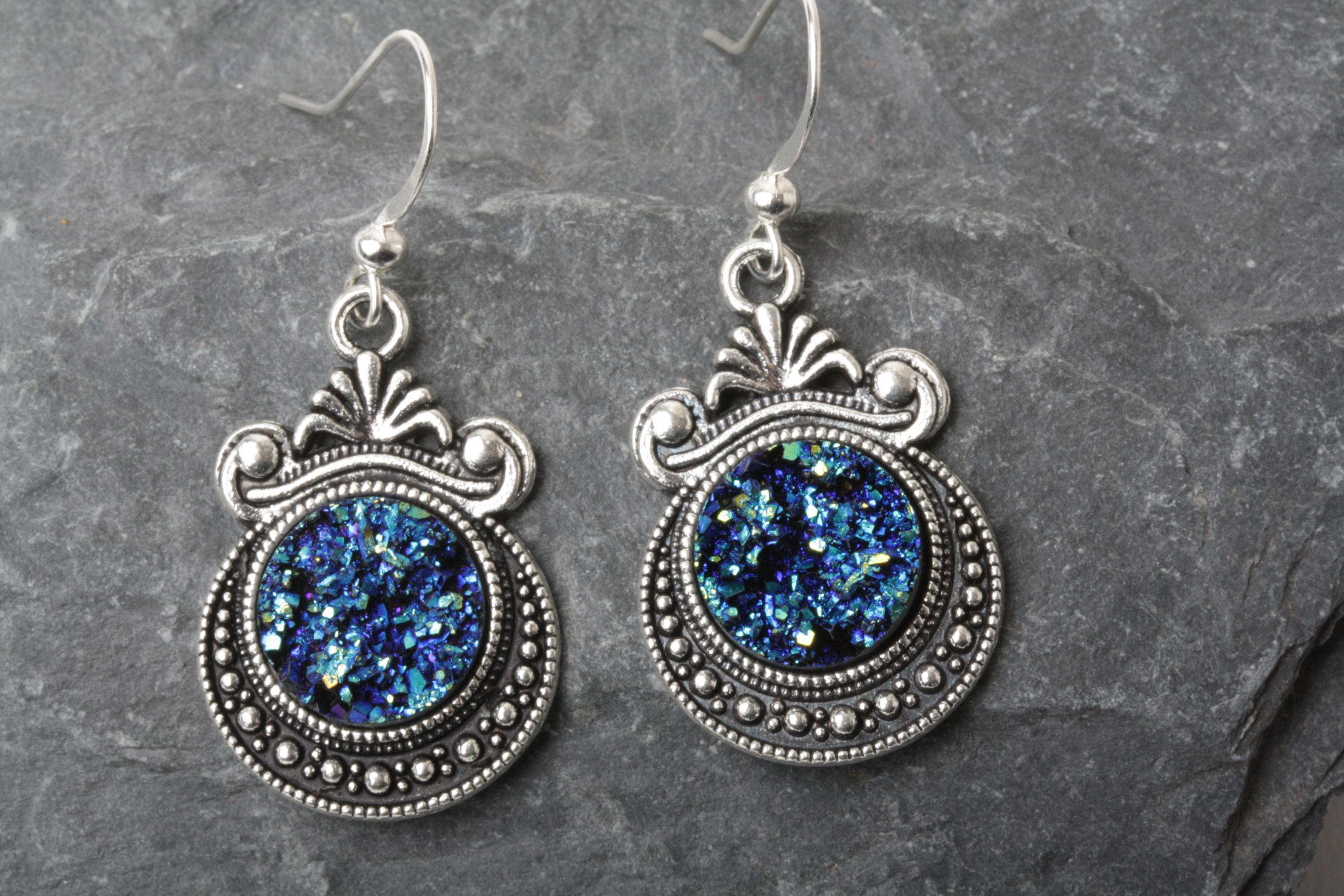 Blue Druzy Earrings Druzy Style Earrings Faux Druzy Earrings Druzy